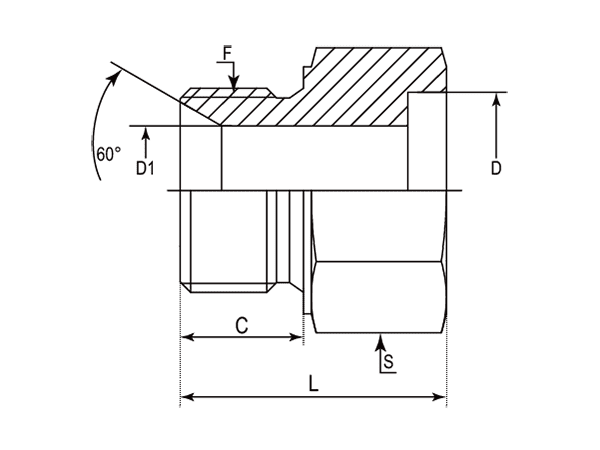 A drawing of DABPM100B hydraulic adaptor.