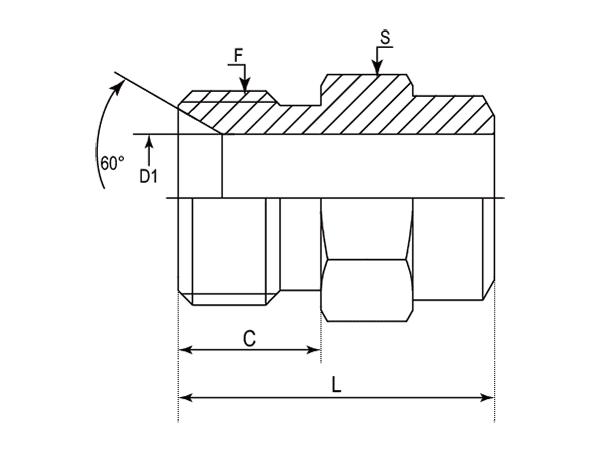 A drawing of DABPM100S hydraulic adaptor.