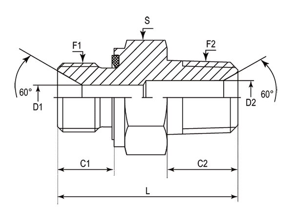 A drawing of DABPM107M-ED hydraulic adaptor.