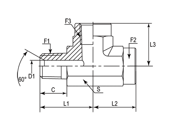 A drawing of DABTFL07M hydraulic adaptor.