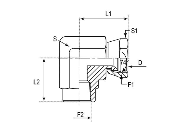 A drawing of DAJC1928F hydraulic adaptor.