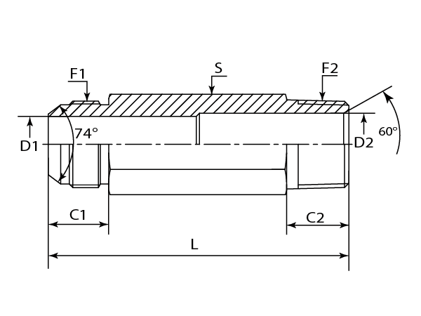 A drawing of DAJCM128P hydraulic adaptor.