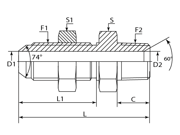 A drawing of DAJCT128M hydraulic adaptor.