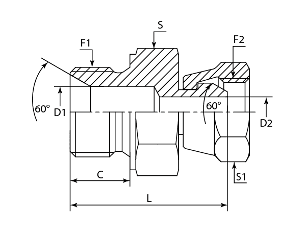 A drawing of DAMM1021 hydraulic adaptor.