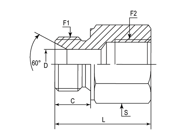 A drawing of DAMM105F hydraulic adaptor.