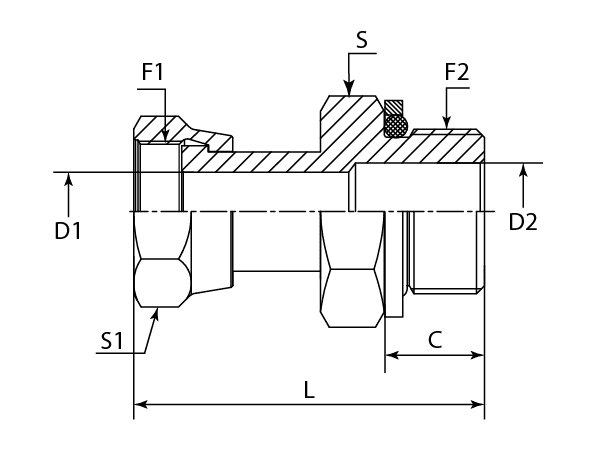 A drawing of DAOF1106Q hydraulic adaptor.