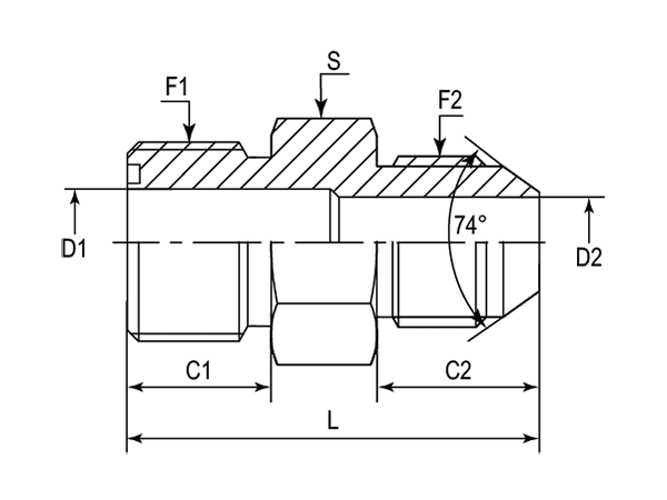 A drawing of DAOF5125M hydraulic adaptor.