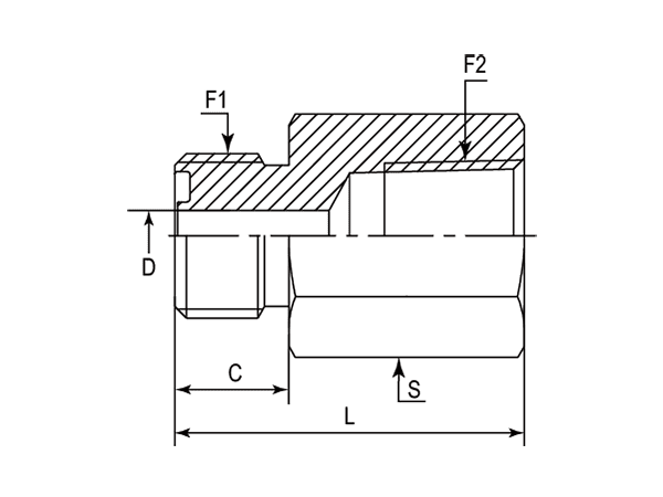 A drawing of DAOF5128F hydraulic adaptor.