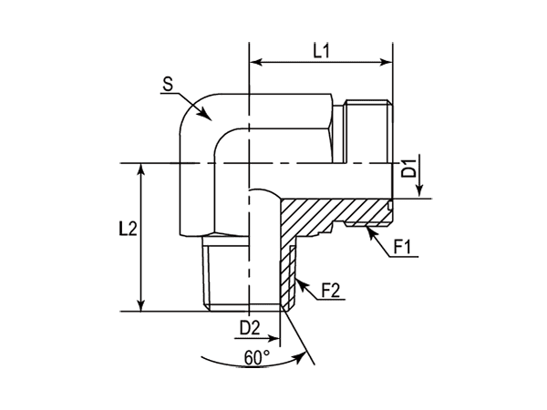 A drawing of DAOF5907M hydraulic adaptor.