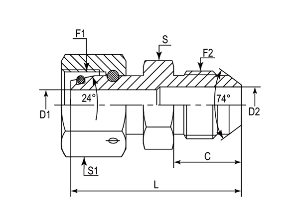 A drawing of DEGE-JC hydraulic adaptor.