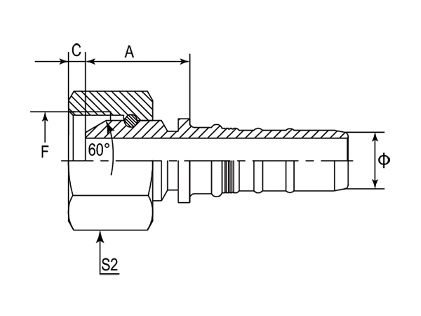 A drawing of DP1BPF-R13 interlock hose fitting.