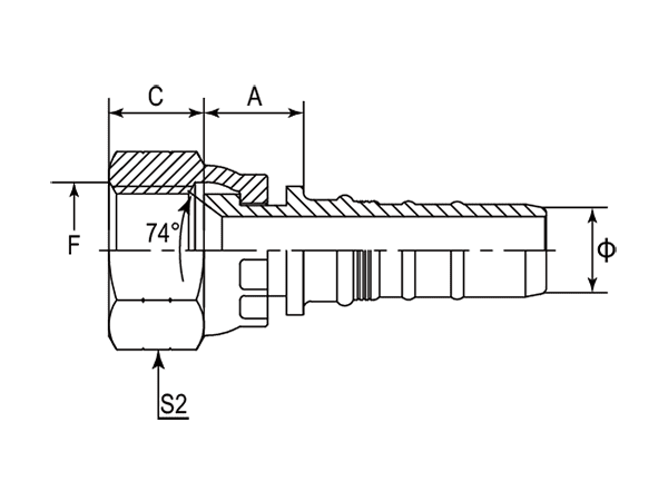 A drawing of DP1JCF-R13 interlock hose fitting.