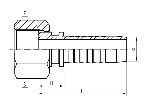 A drawing of DP1MFF straight hose fitting insert connector.