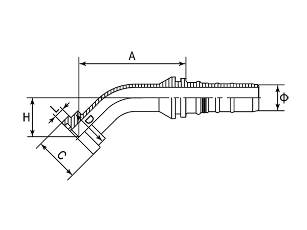 A drawing of DP4FL-R13 interlock hose fitting.