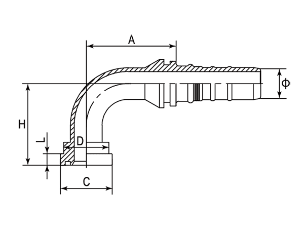 A drawing of DP9FS-R13 interlock hose fitting.