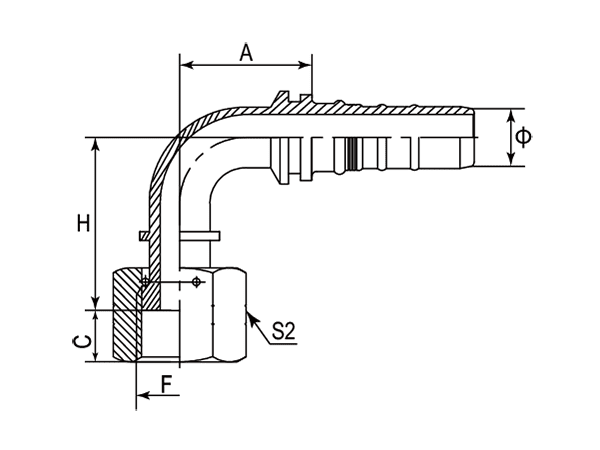 A drawing of DP9ORF-R13 interlock hose fitting.