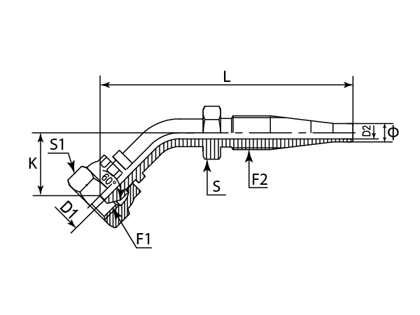 A drawing of DP4BPF-RU reusable hose fitting of DME&JDE.