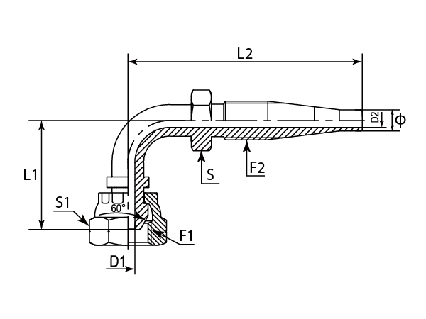 A drawing of DP9BPF-RU reusable hose fitting of DME&JDE.