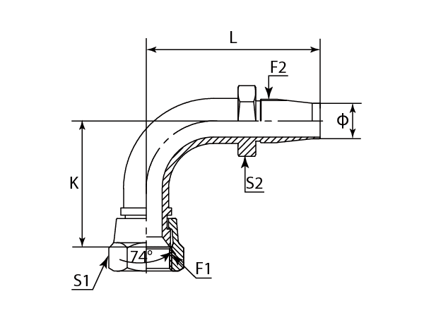 A drawing of DP9JCF-RU reusable hose fitting of DME&JDE.