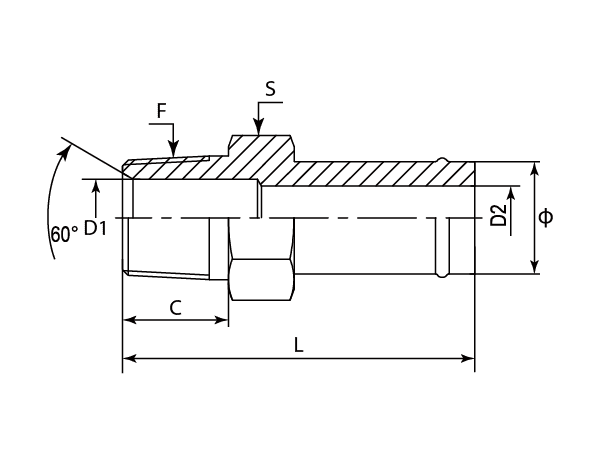 A drawing of DASTH128M suction tail hydraulic adaptor of DME&JDE
