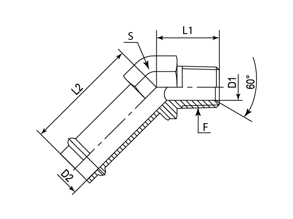 A drawing of DASTH428M suction tail hydraulic adaptor of DME&JDE.