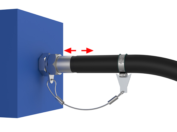 The pressurised hose is fall off from the connector and the hose is fastened to the equipment by hose whip restraining system.