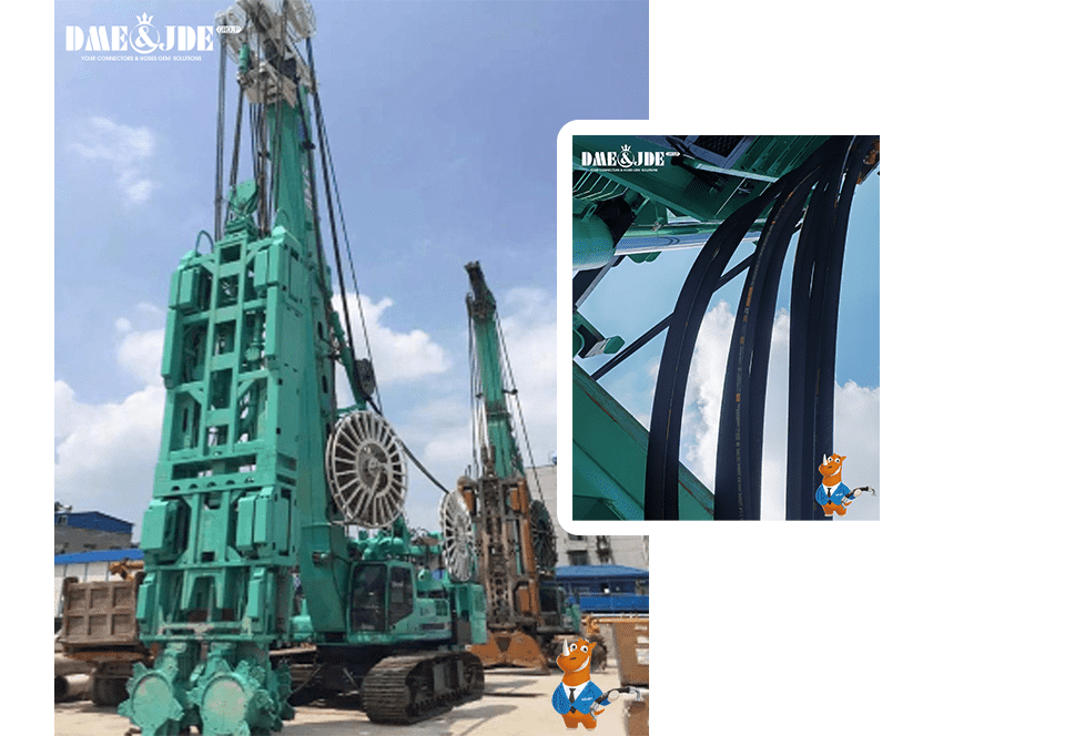 Large rotary excavator and hydraulic hose details
